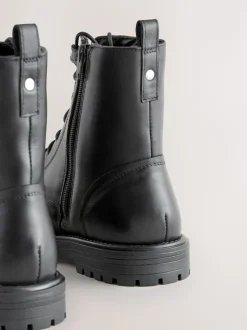 Zwart leer - Forever Comfort® veterlaarzen met vierkante neus