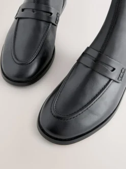 Zwart leer - Forever Comfort® enkellaarsjes in loaferstijl