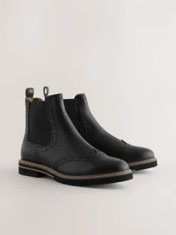 Zwart leer - Forever Comfort® Brogue Detail Chelsea Boots