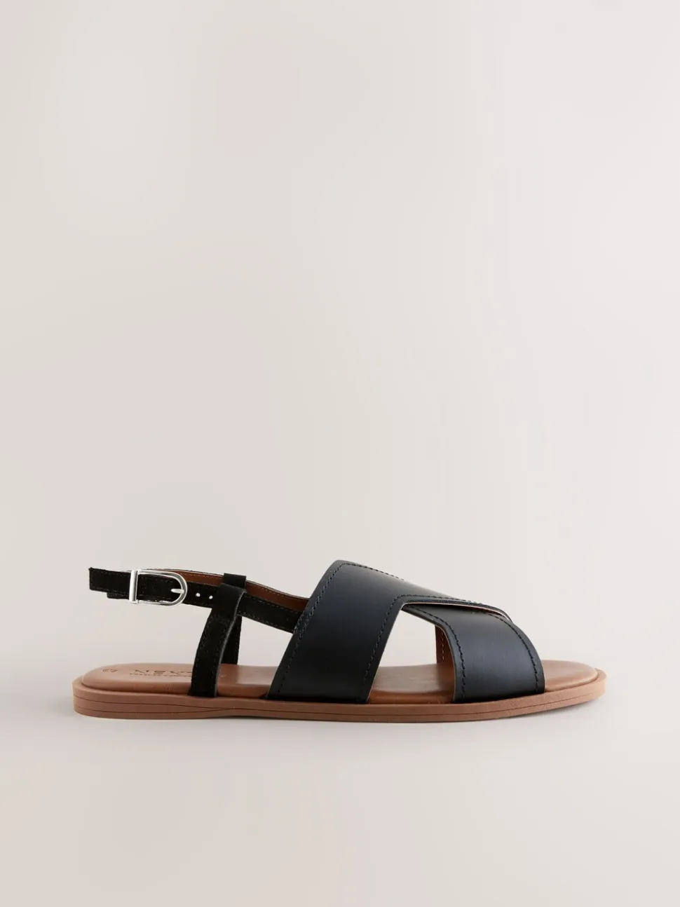 Zwart leer - Gestikte sandalen met hielbandje