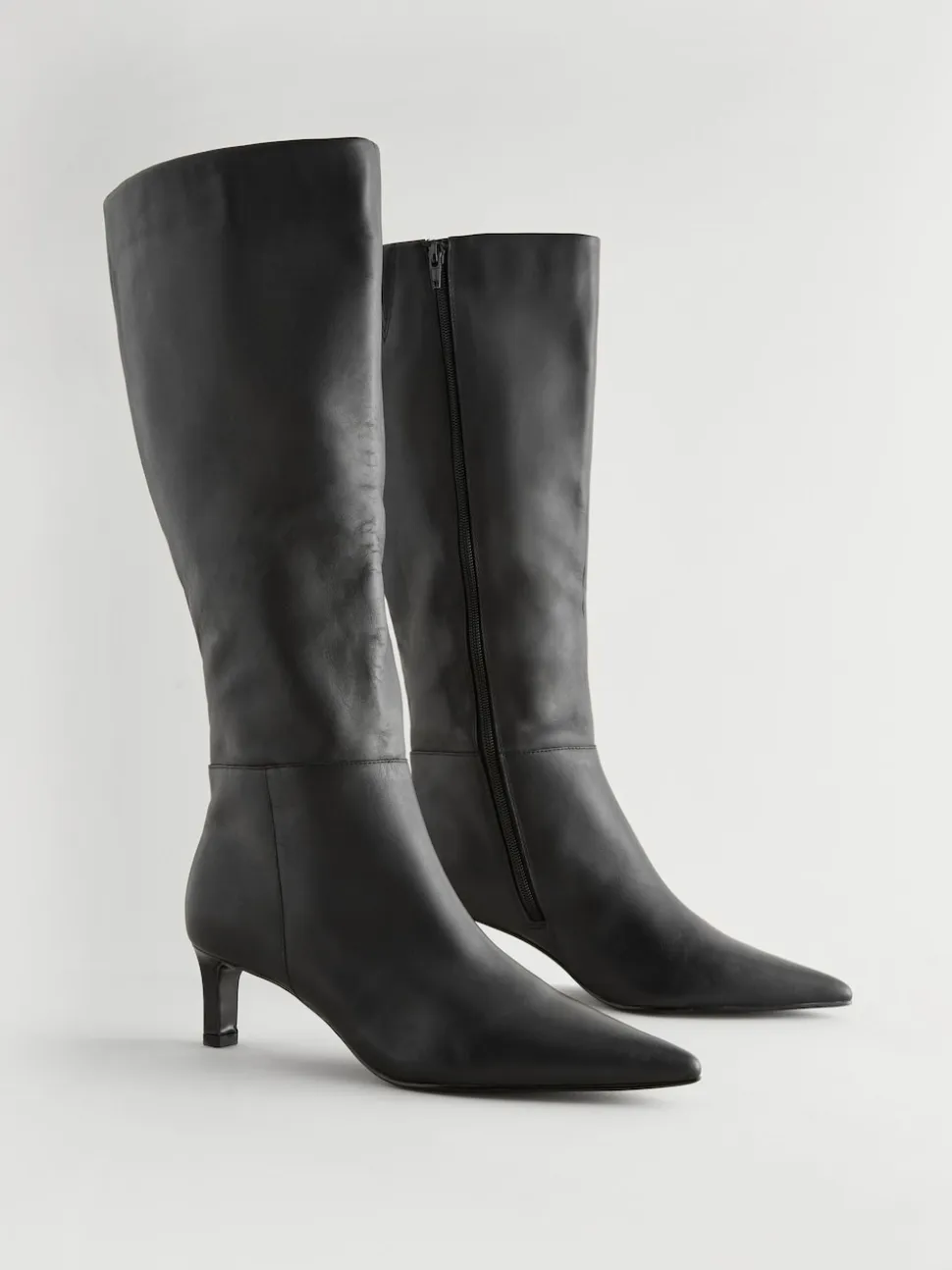 Zwart leer - Kniehoge Skinny Boots met Hak