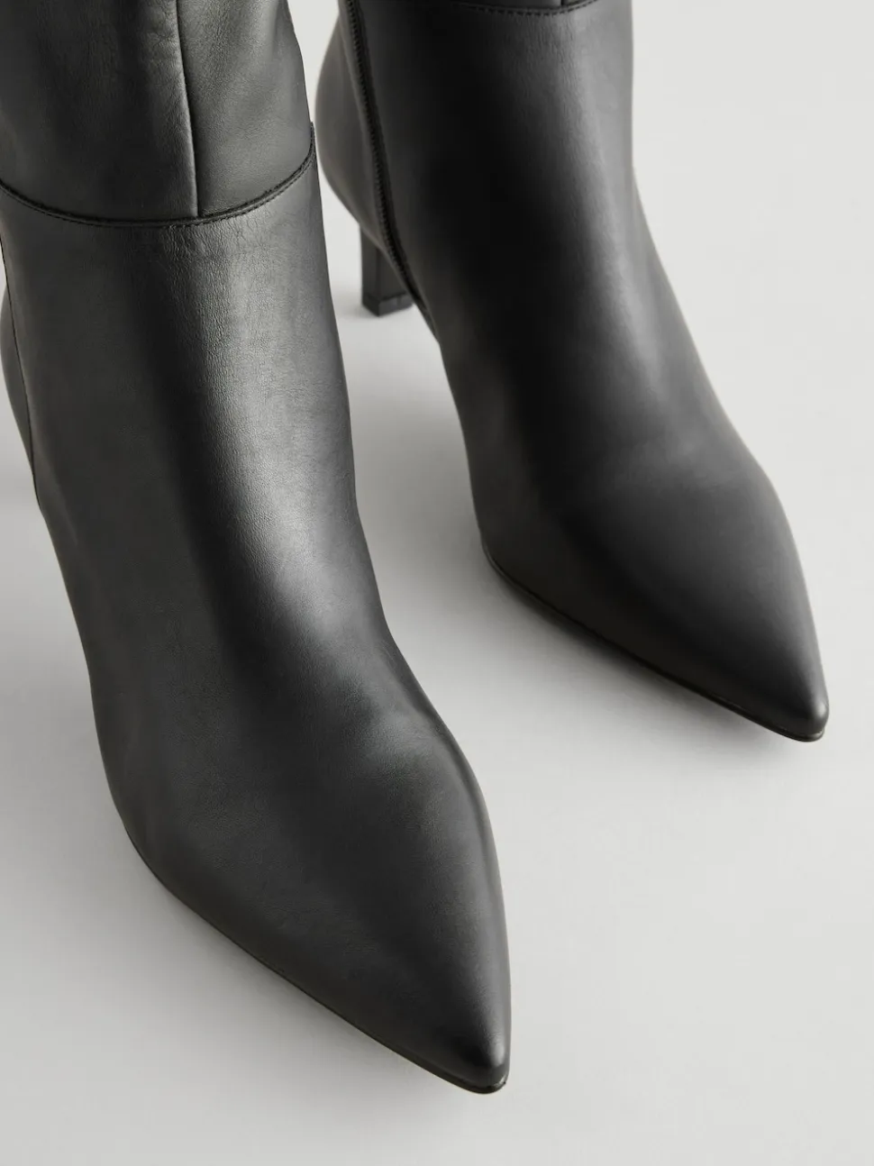 Zwart leer - Kniehoge Skinny Boots met Hak