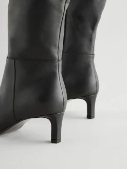Zwart leer - Kniehoge Skinny Boots met Hak