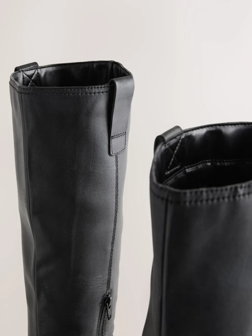 Zwart leer - Square Toe Chunky Knee High Boots