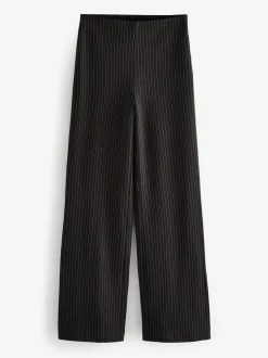 Zwart met krijtstreep - Smoothing Ponte Jersey Broek met Wijde Pijpen