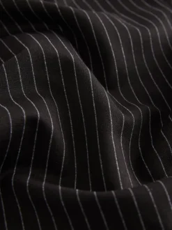 Zwart met krijtstreep - Smoothing Ponte Jersey Broek met Wijde Pijpen