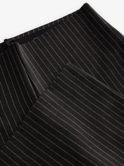 Zwart met krijtstreep - Smoothing Ponte Jersey Broek met Wijde Pijpen