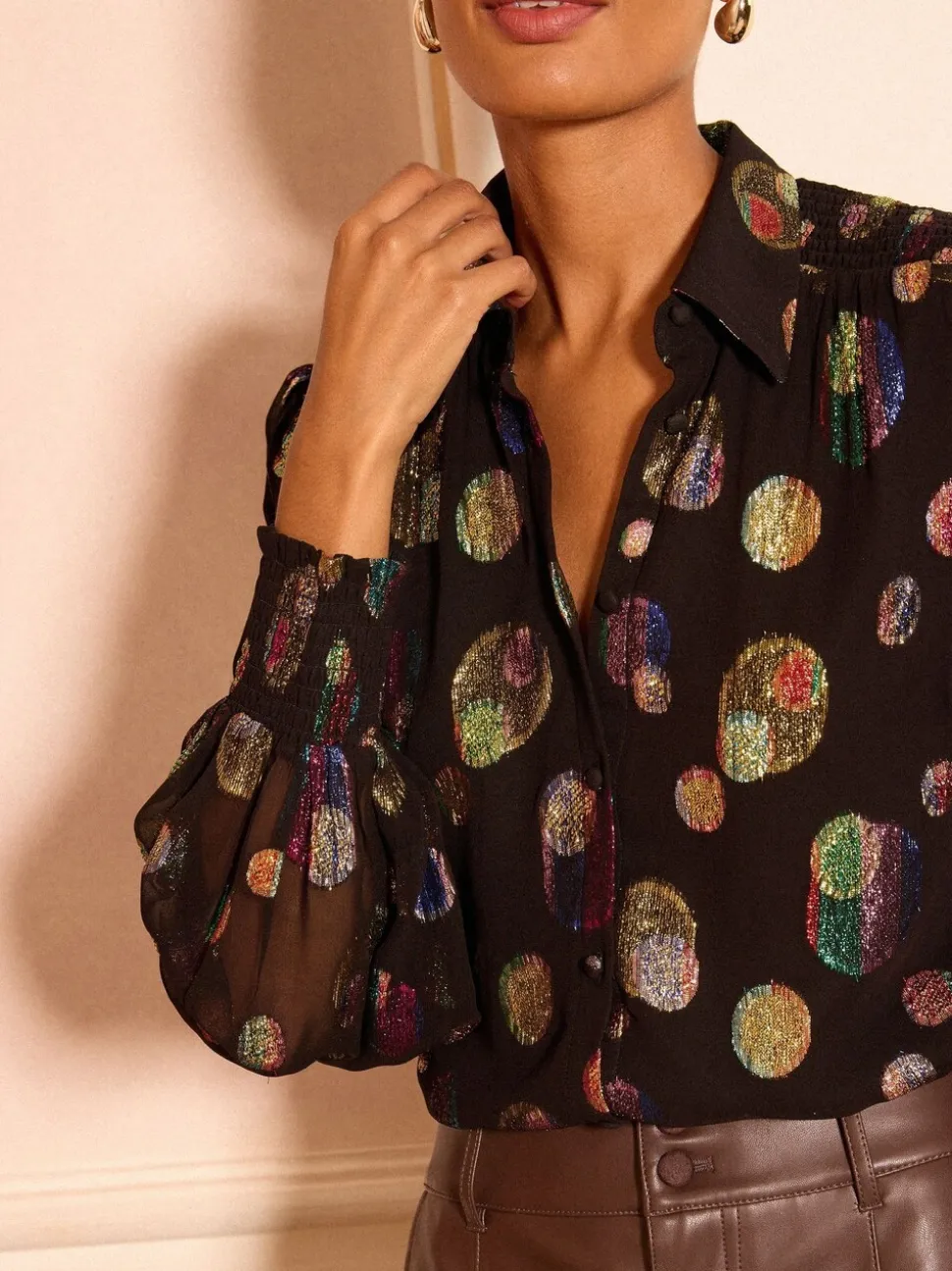 Zwart met metallic stippen - Love & Roses - Overhemd met print en lange mouwen