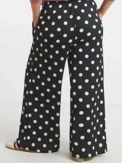Zwart met stippen - Simply Be Textured Jersey Drawstring Wide Leg Trousers