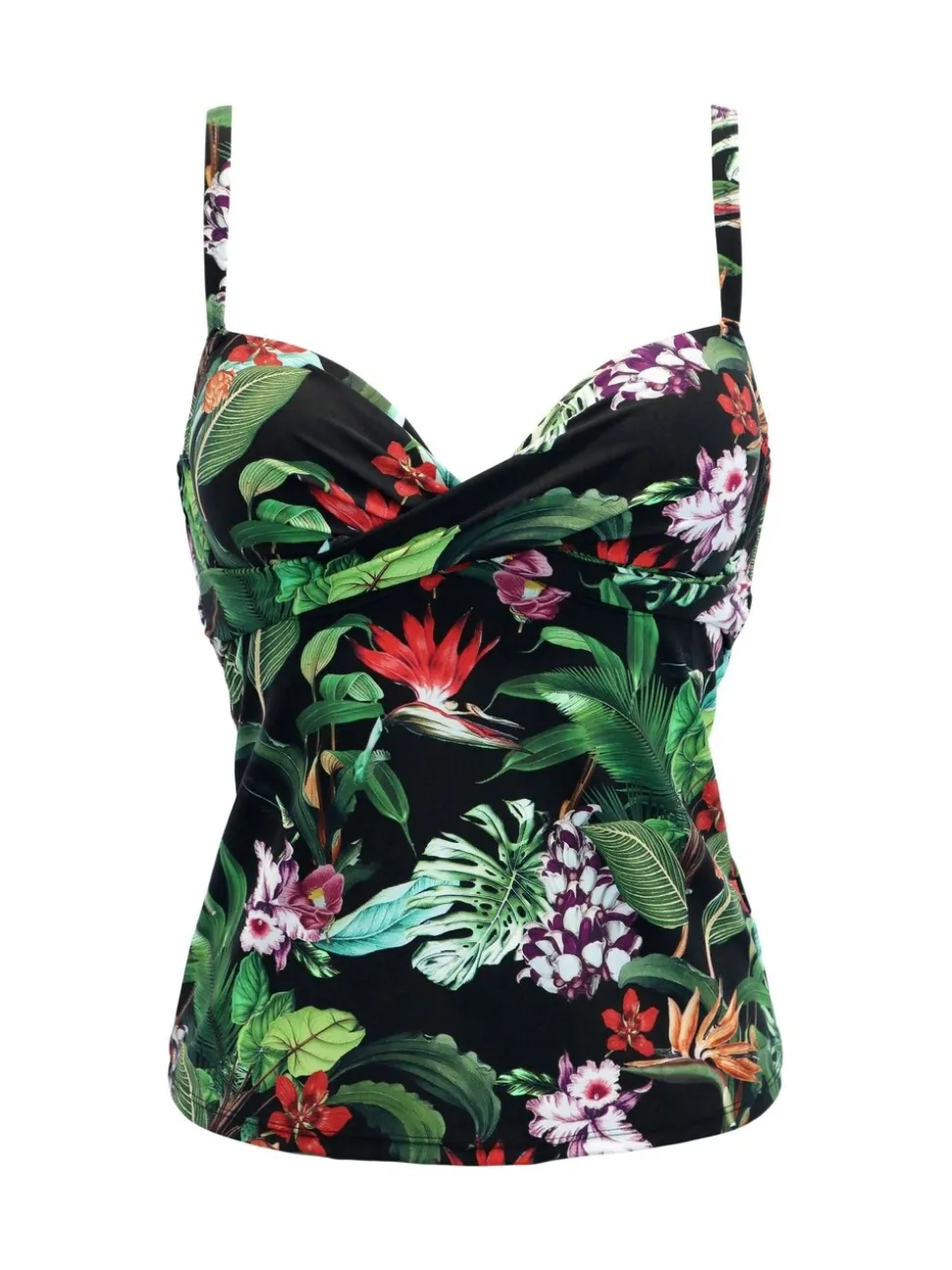 Zwart met tropisch motief - Pour Moi - Palermo tankini met beugel en vulling