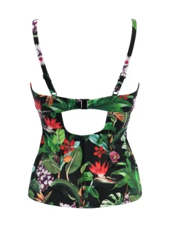 Zwart met tropisch motief - Pour Moi - Palermo tankini met beugel en vulling