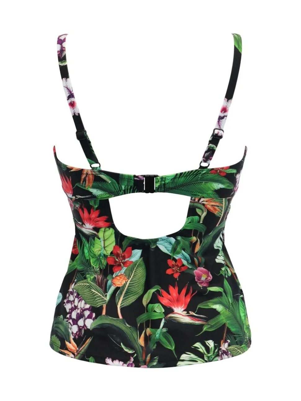 Zwart met tropisch motief - Pour Moi - Palermo tankini met beugel en vulling