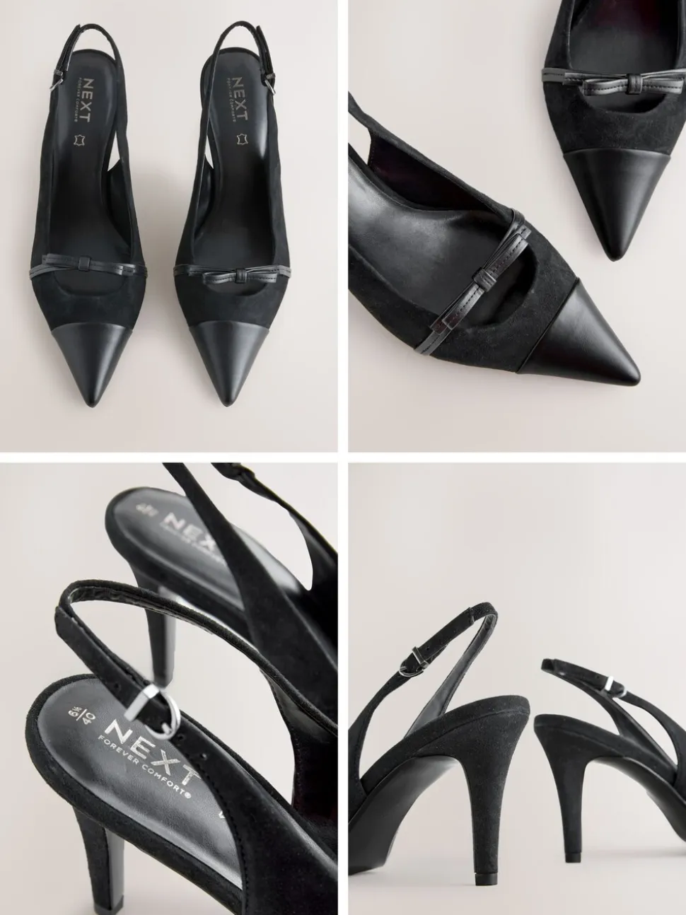 Zwart suède - Forever Comfort® Leather Pointed Cutout Bow Slingback Heels
