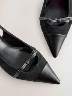 Zwart suède - Forever Comfort® Leather Pointed Cutout Bow Slingback Heels