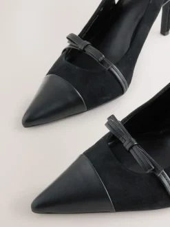 Zwart suède - Forever Comfort® Leather Pointed Cutout Bow Slingback Heels