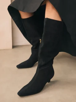Zwart suède - Forever Comfort® Knee High Chisel Toe Heeled Boots