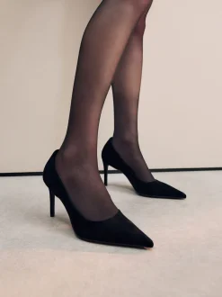Zwart suède - Leren mid-court pumps