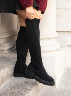 Zwart suède - Linzi Briody Wide Fit PU Stretch High Leg Boots