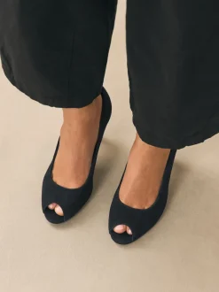 Zwart suède - Premium Leather Peep Toe Heels
