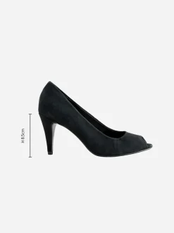 Zwart suède - Premium Leather Peep Toe Heels