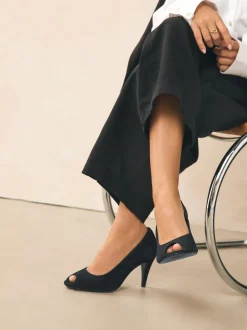 Zwart suède - Premium Leather Peep Toe Heels