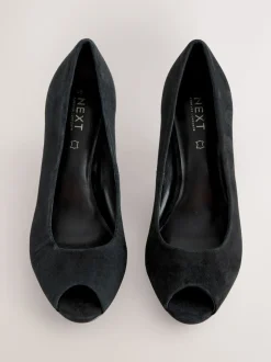 Zwart suède - Premium Leather Peep Toe Heels