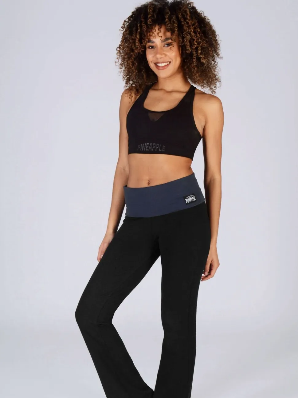 Zwart-antraciet - Pineapple jersey broek met vouwtailleband voor dames