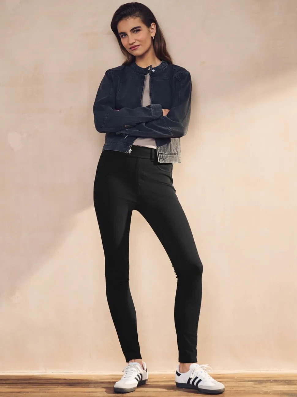 Zwart/Blauw - Set van 2 lange jersey denim leggings