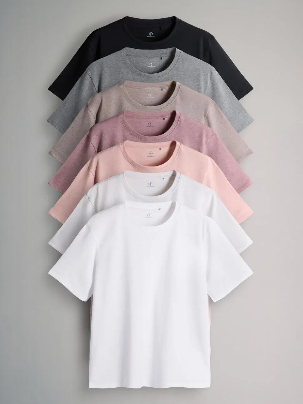 Zwart/Bruin/Taupe/Roze/Lichtroze/Crème/Wit - The Set 7 Pack Essential T-Shirts