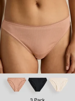 Zwart/caramel Huidskleur/praline Huidskleur - Verpakking van 3 geribbelde katoenen slips