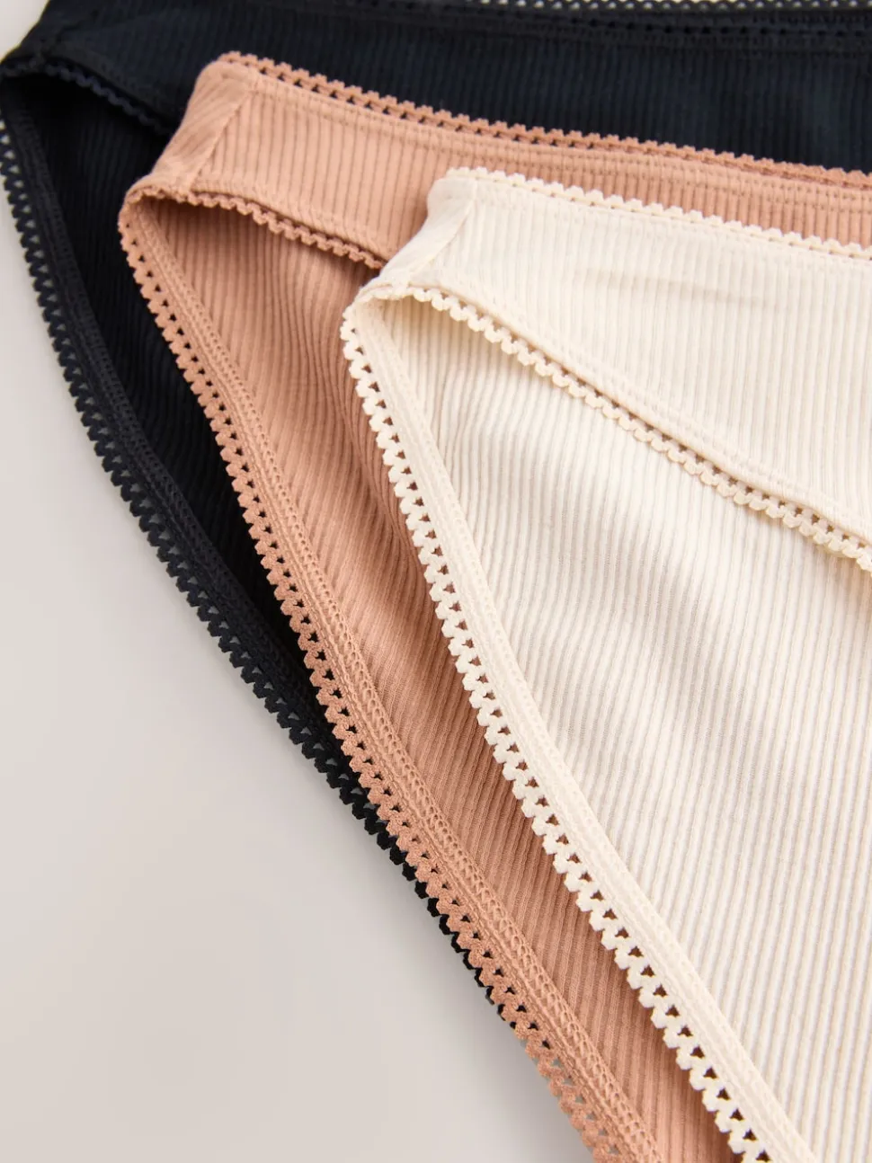Zwart/caramel Huidskleur/praline Huidskleur - Verpakking van 3 geribbelde katoenen slips
