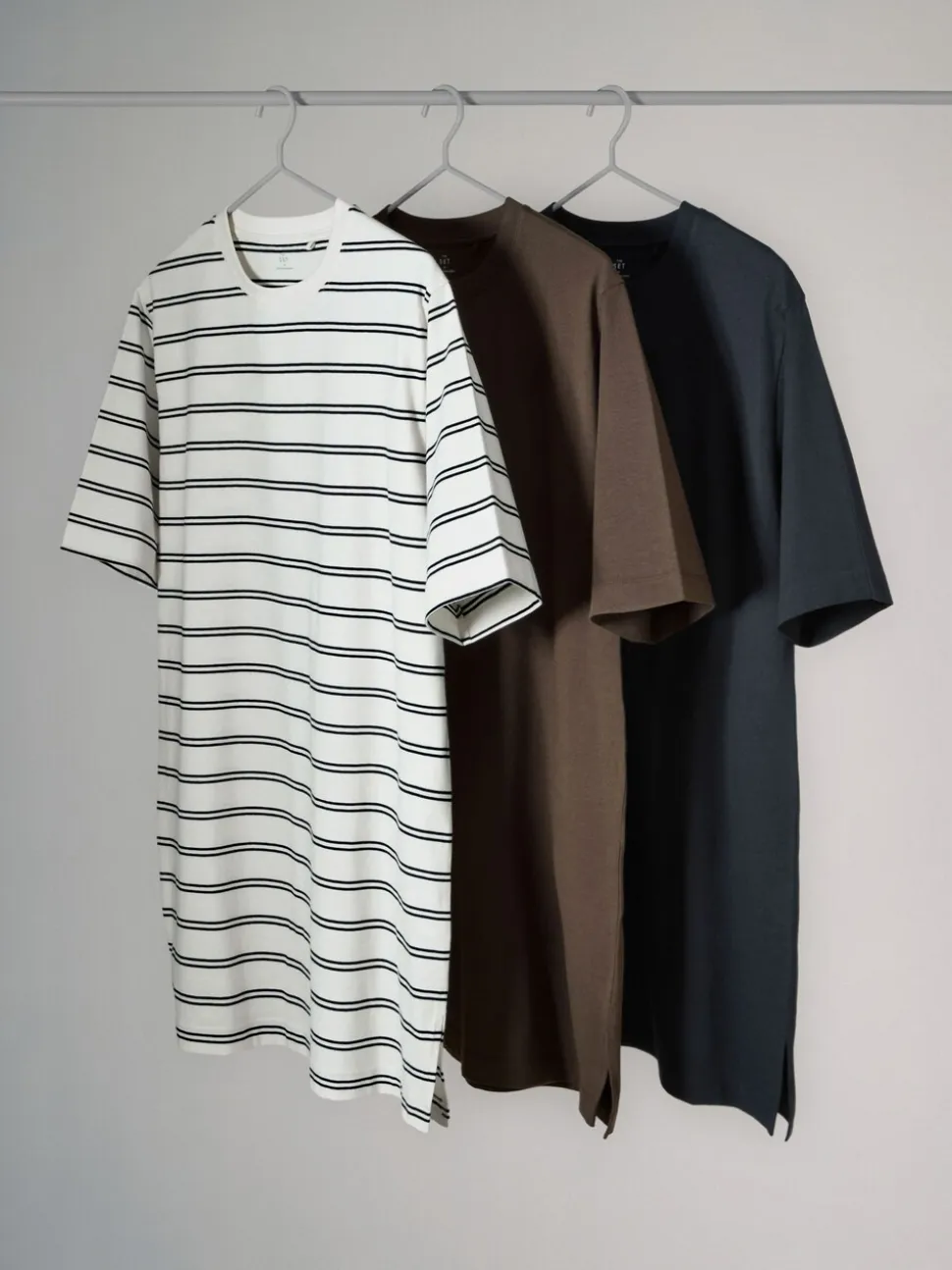 Zwart/chocoladebruin/gestreept - The Set - 3 T-shirtjurken met korte mouwen