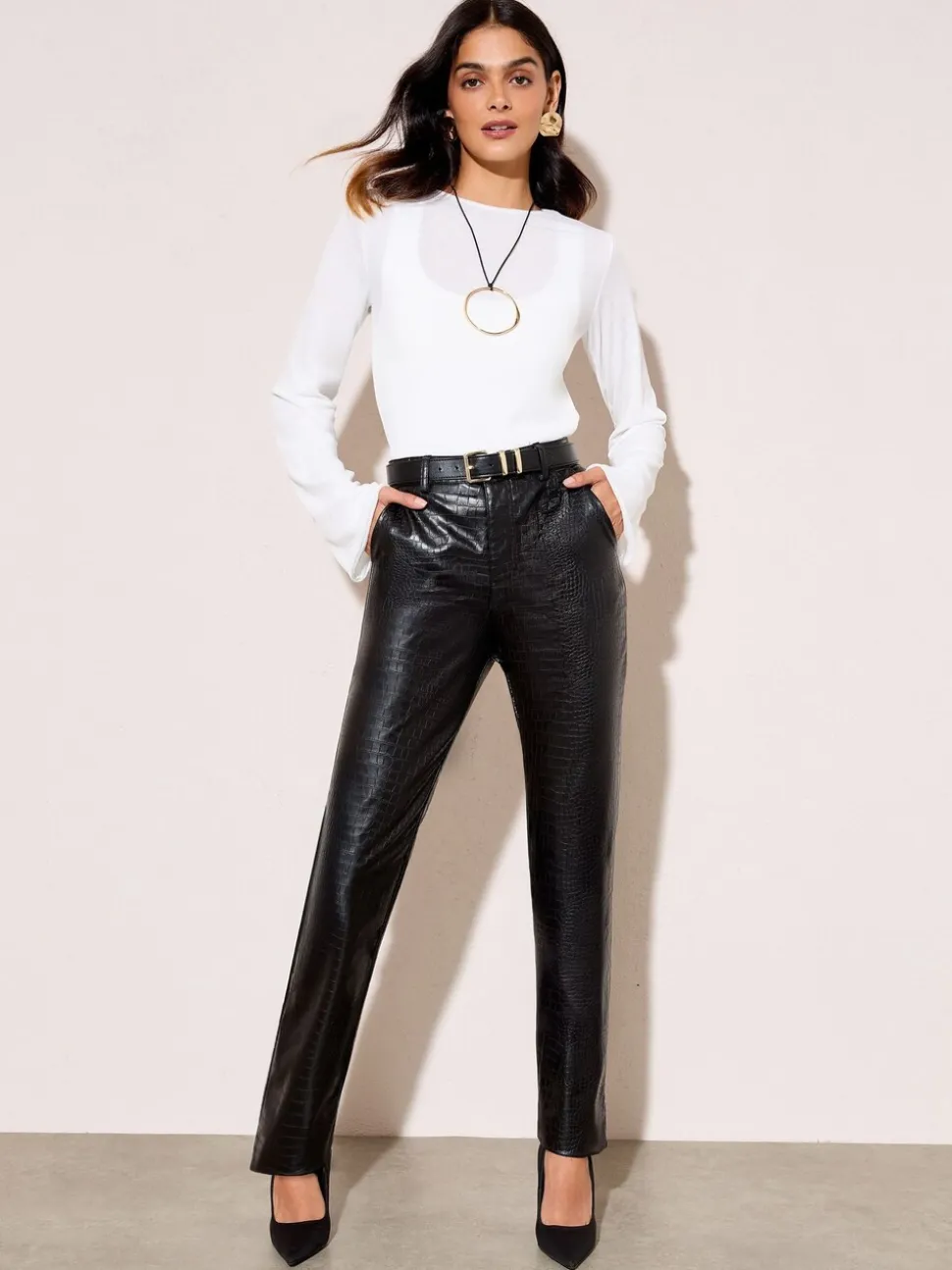 Zwart/dierenprint - Friends Like These Faux Leather Straigh Leg Trousers