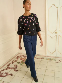 Zwarte en veelkleurige Pailletten - Love & Roses Christmas Jersey Sweatshirt