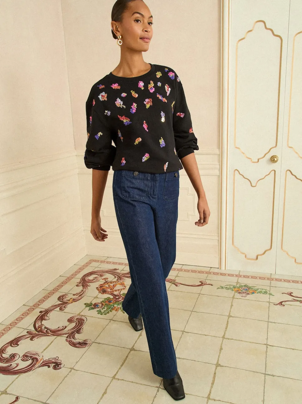 Zwarte en veelkleurige Pailletten - Love & Roses Christmas Jersey Sweatshirt