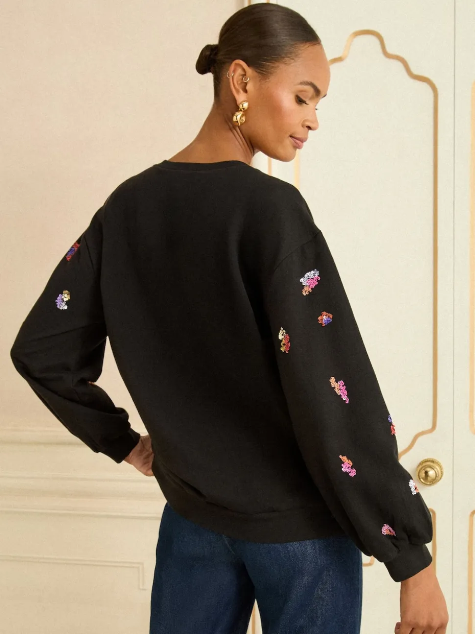 Zwarte en veelkleurige Pailletten - Love & Roses Christmas Jersey Sweatshirt