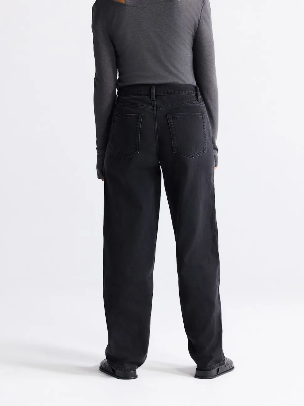 Zwarte wassing - Baggy jeans met wijde pijpen en halfhoge taille