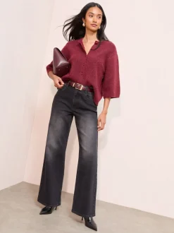 Zwarte wassing - Friends Like These X Lucy Mecklenburgh alledaagse jeans met wijde pijpen