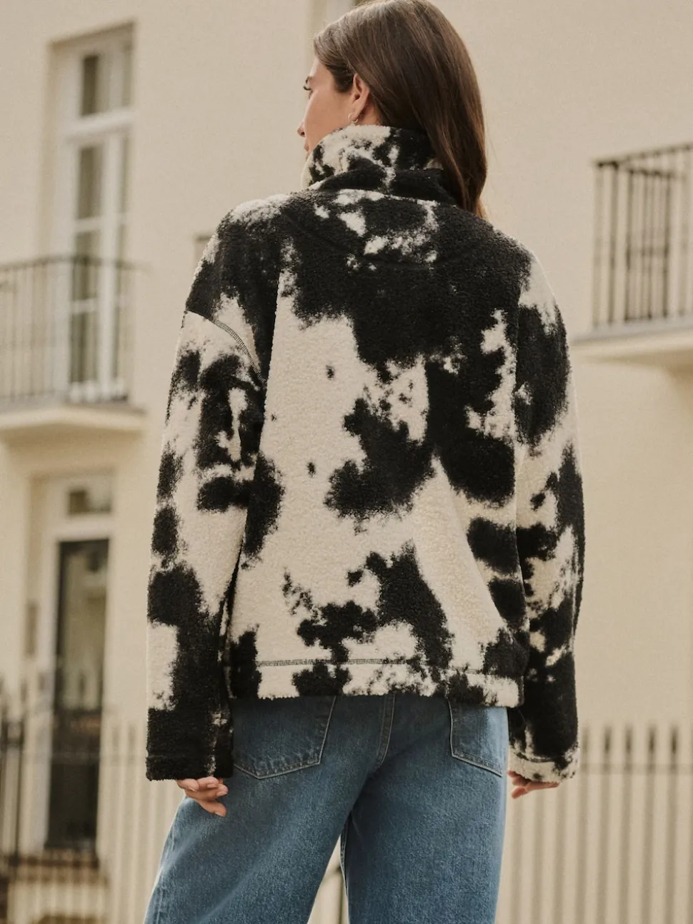 Zwart/ecru koeienprint - Soft Touch Knusse Teddy Borg Kwartrondrits Fleece