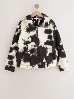 Zwart/ecru koeienprint - Soft Touch Knusse Teddy Borg Kwartrondrits Fleece