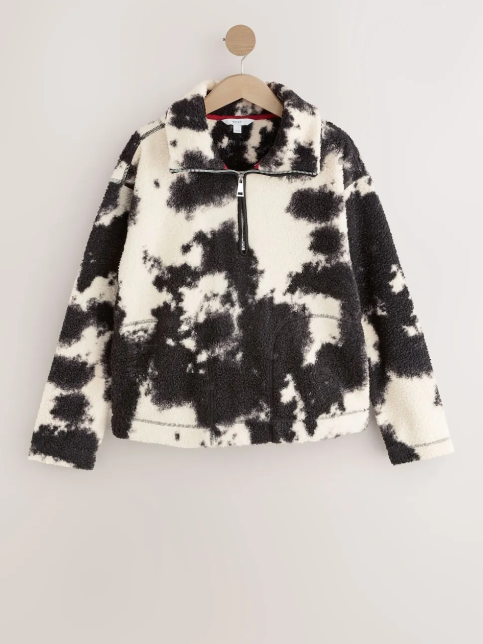 Zwart/ecru koeienprint - Soft Touch Knusse Teddy Borg Kwartrondrits Fleece