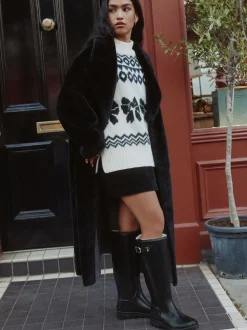 Zwartglanzend - Premium Faux Fur Lined Knee High Wellies