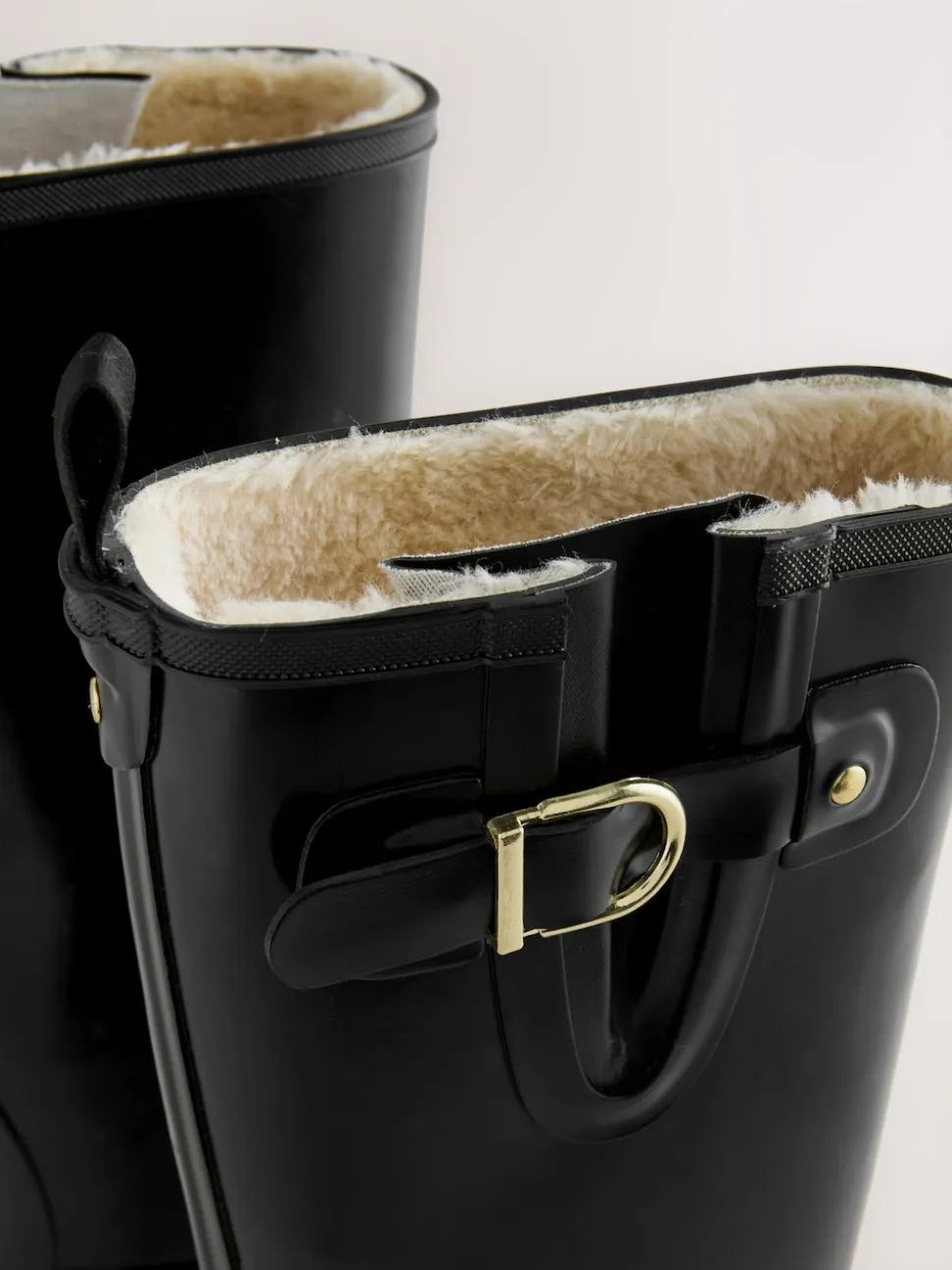 Zwartglanzend - Premium Faux Fur Lined Knee High Wellies