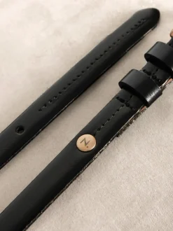 Zwart/goud - Premium smalle riem van Italiaans leer