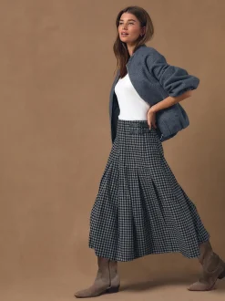 Zwart/grijs - Gingham Midi Kilt Skirt