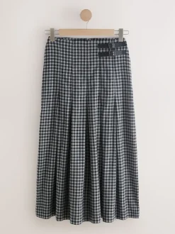 Zwart/grijs - Gingham Midi Kilt Skirt