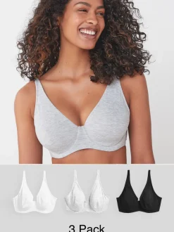 Zwart/grijs gemêleerd/wit - DD+ ultiem comfort beha's van katoenmix verpakking van 3