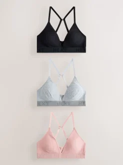 Zwart/grijs/roze - Cotton Ribbed Logo Bralettes 3 Pack