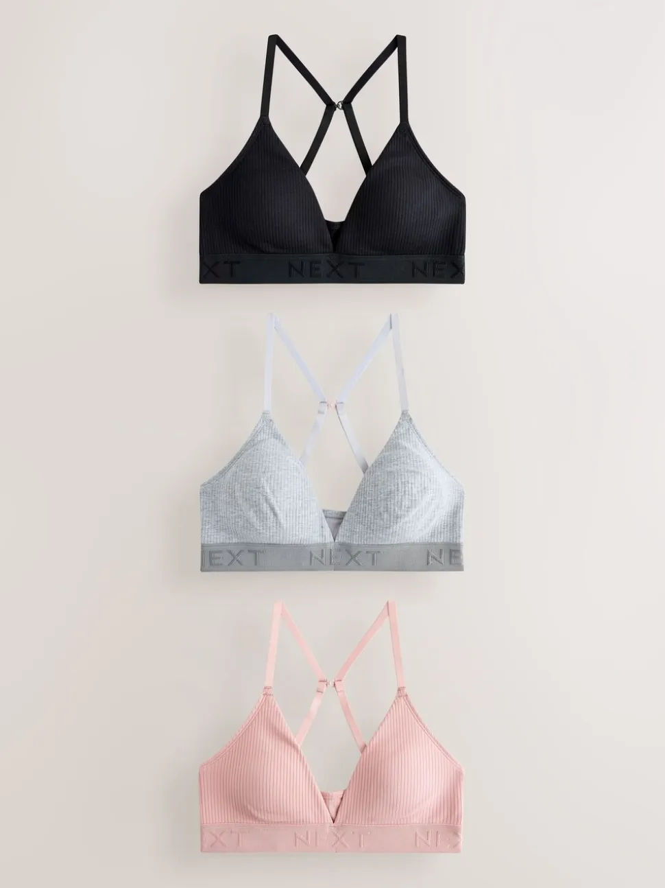 Zwart/grijs/roze - Cotton Ribbed Logo Bralettes 3 Pack