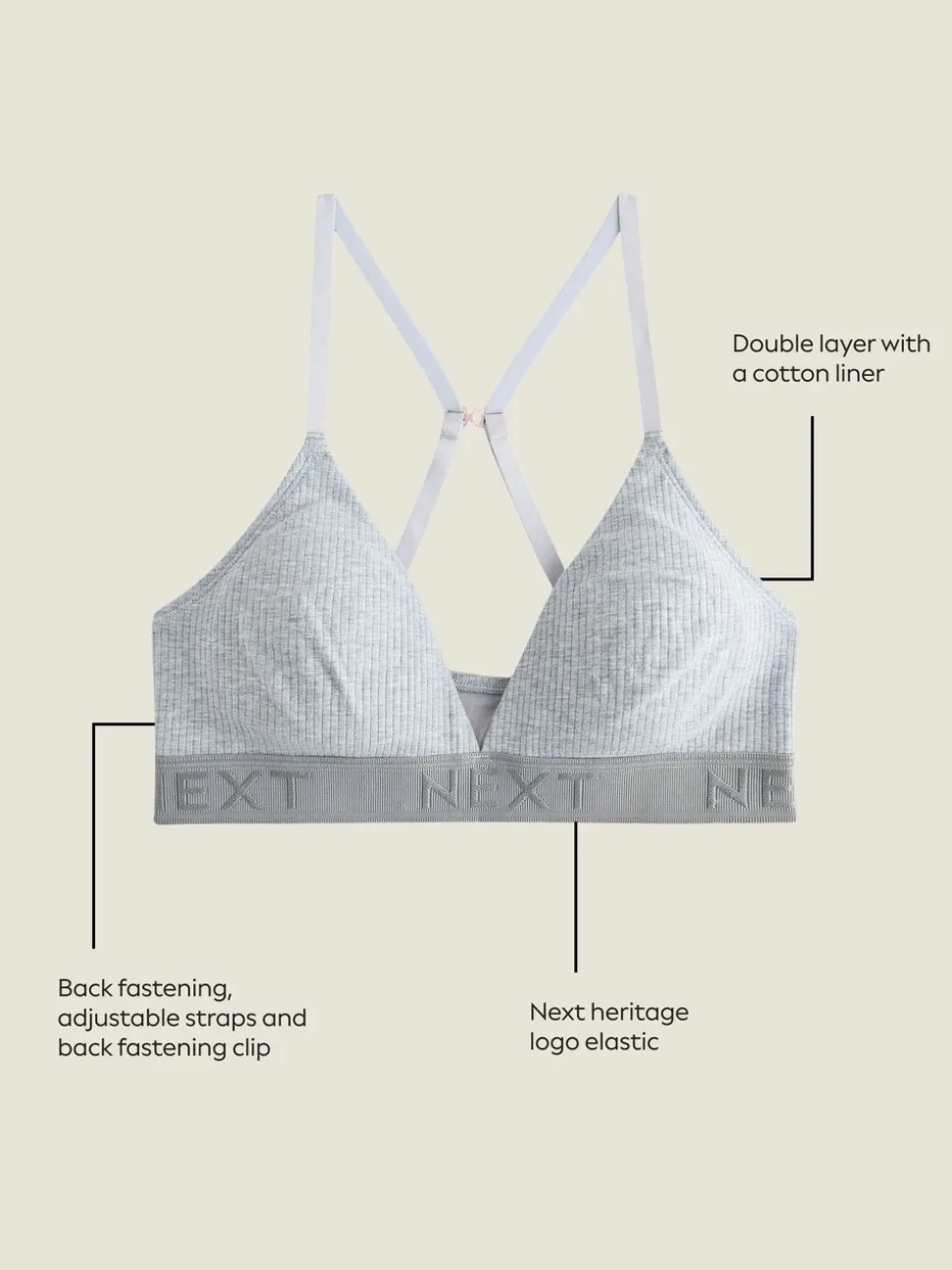Zwart/grijs/roze - Cotton Ribbed Logo Bralettes 3 Pack